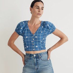 Madewell Embroidered Puff Sleeve Crop Top